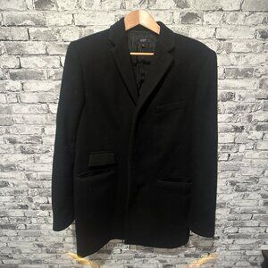 EUC J.Crew New York NY Mayfair Topcoat Wool Trench Coat Black Size Large